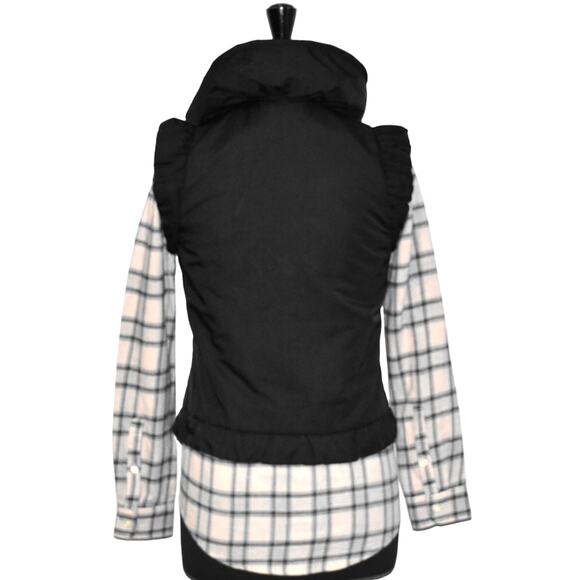B0 LAFAYETTE 148 Black Ruffled Collar & Sleeve Sturdy Zippers Puff Vest Size S - Picture 5 of 6